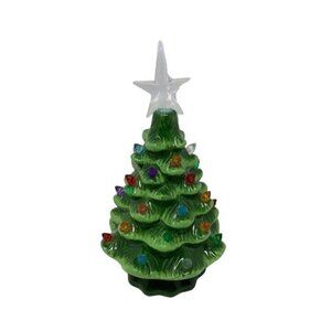 Christmas Nostalgia Green Ceramic Tree Auto Timer On Off Retro Holiday 8 Inches
